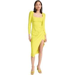 Self-Portrait Ruched crÃÂªpe midi dress green